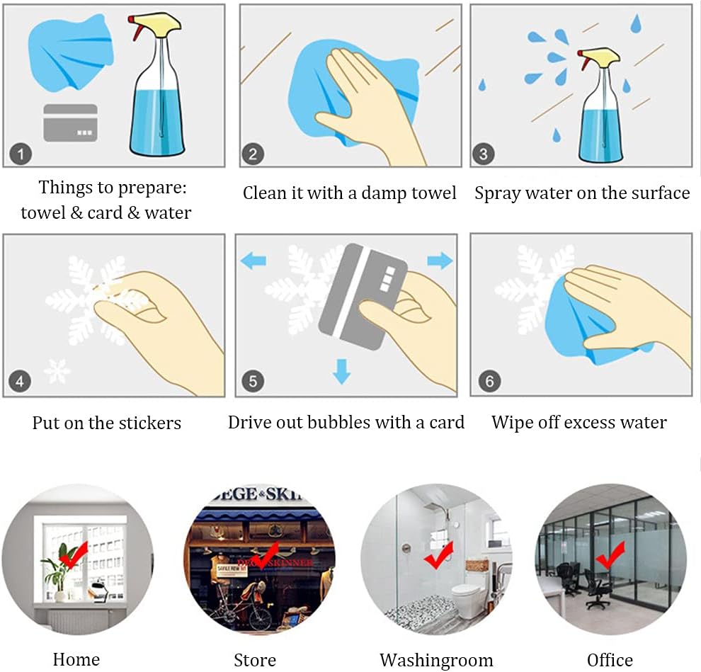 189 Stück Weihnachten Fensterbilder – Selbstklebende Schneeflocken & Wintermotive, 8 Bögen, Doppelseitig, PVC Fenstersticker