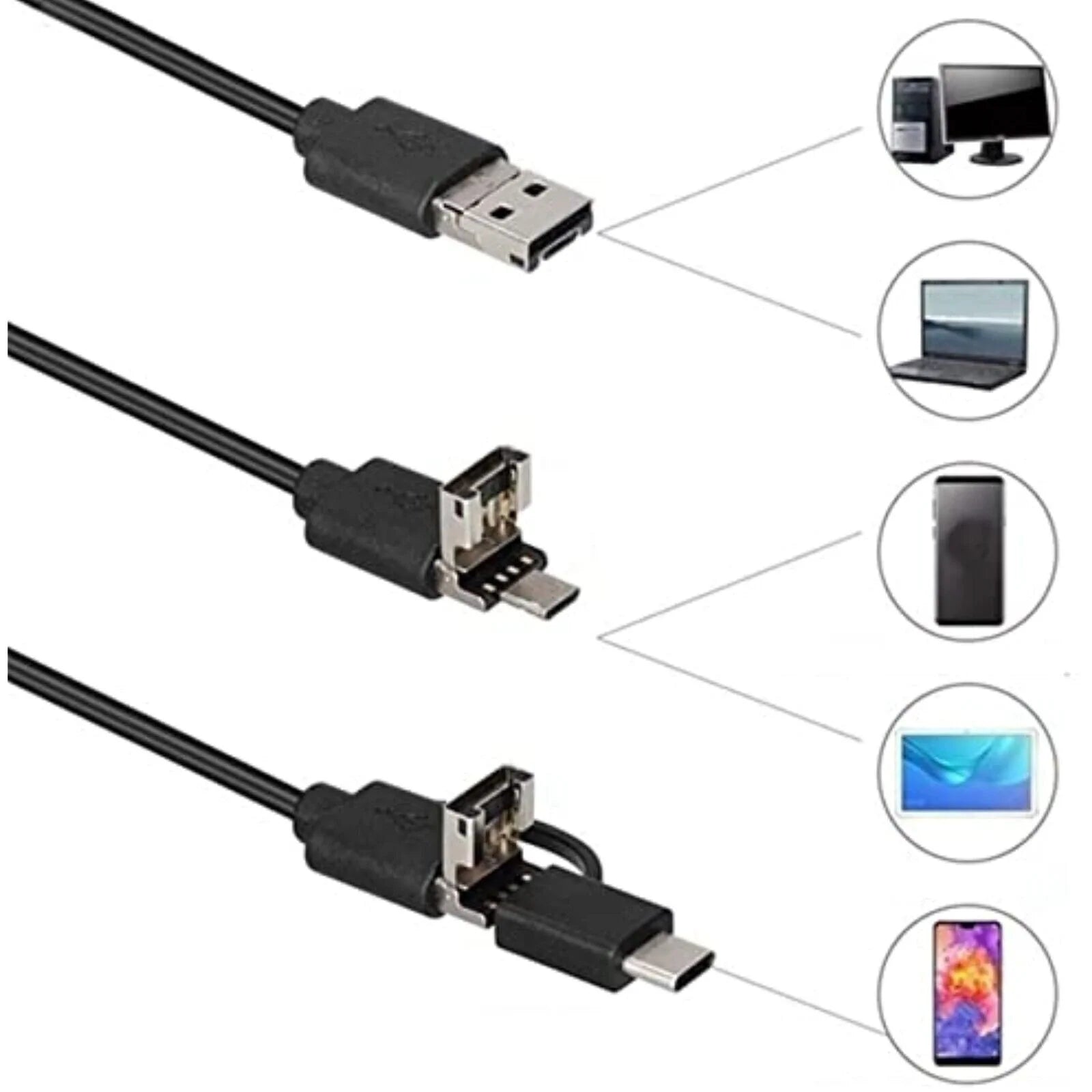Endoskopkamera 5,5 mm für Android – USB-C & Micro-USB, IP67 Kamerasonde, 6 LEDs, 1 m Kabel & OTG