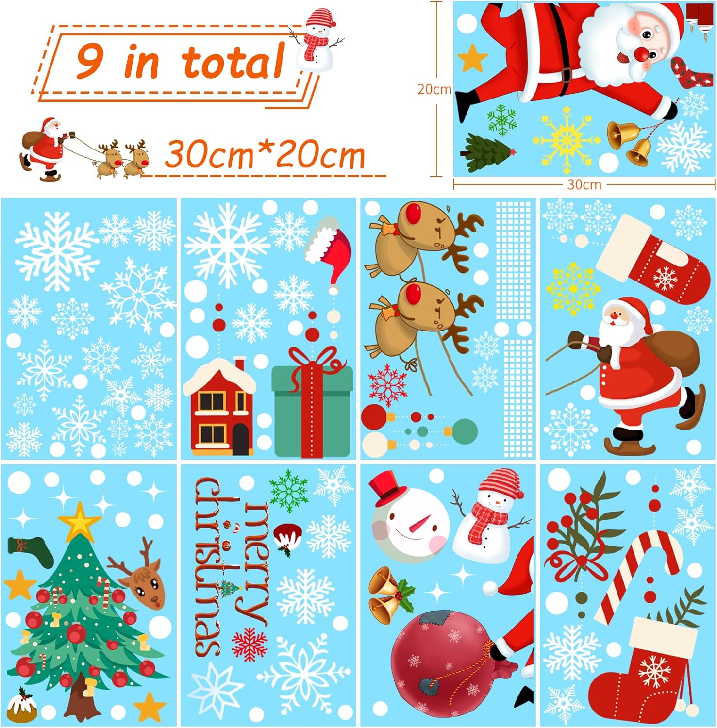 Weihnachten Fensterbilder – Selbstklebende PVC Fenstersticker, 176-teilig, Weiß & Rot, Wiederverwendbar