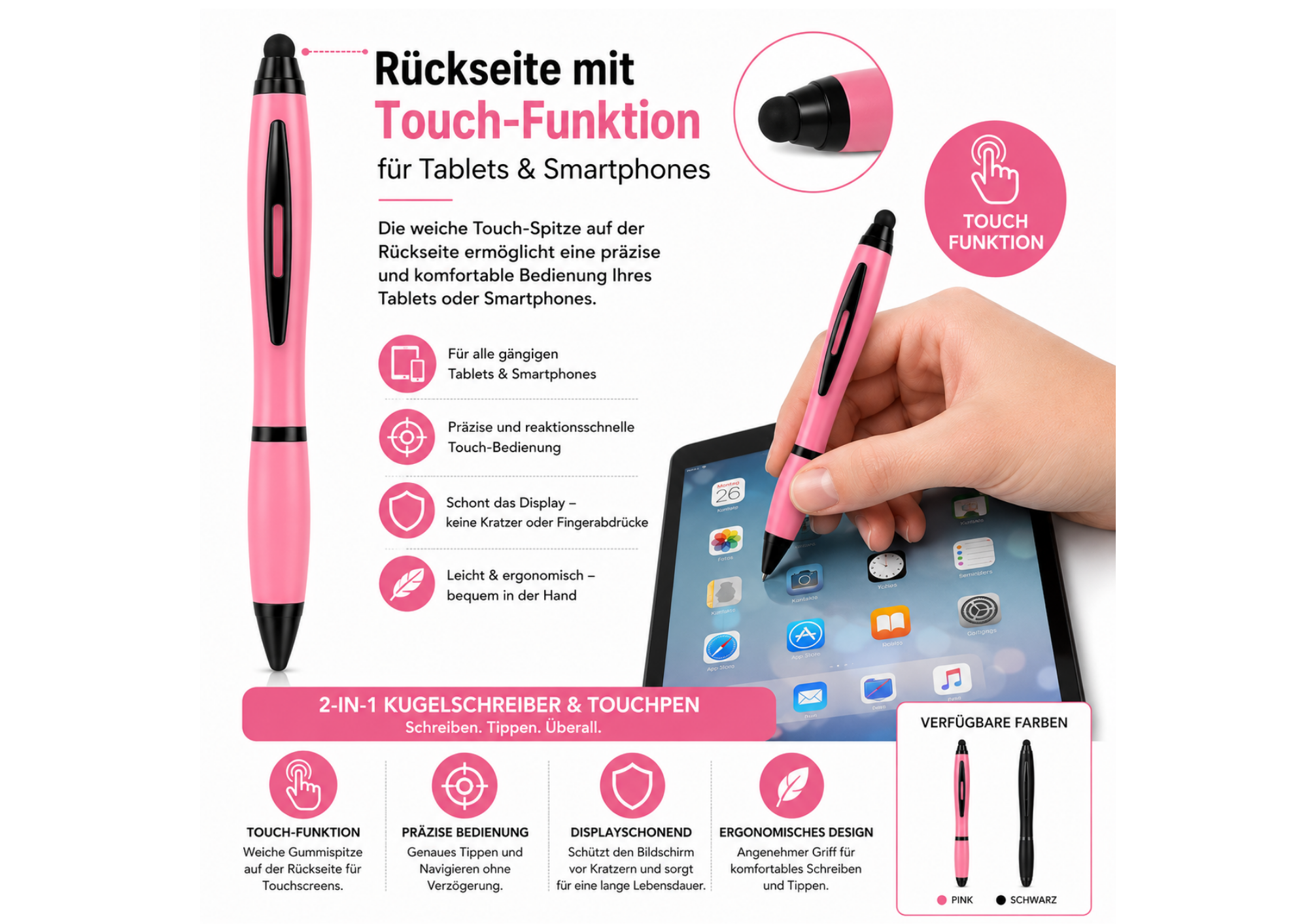 Kugelschreiber Rosa mit Clip Schreibstift Büro Schule 1/10 Stück