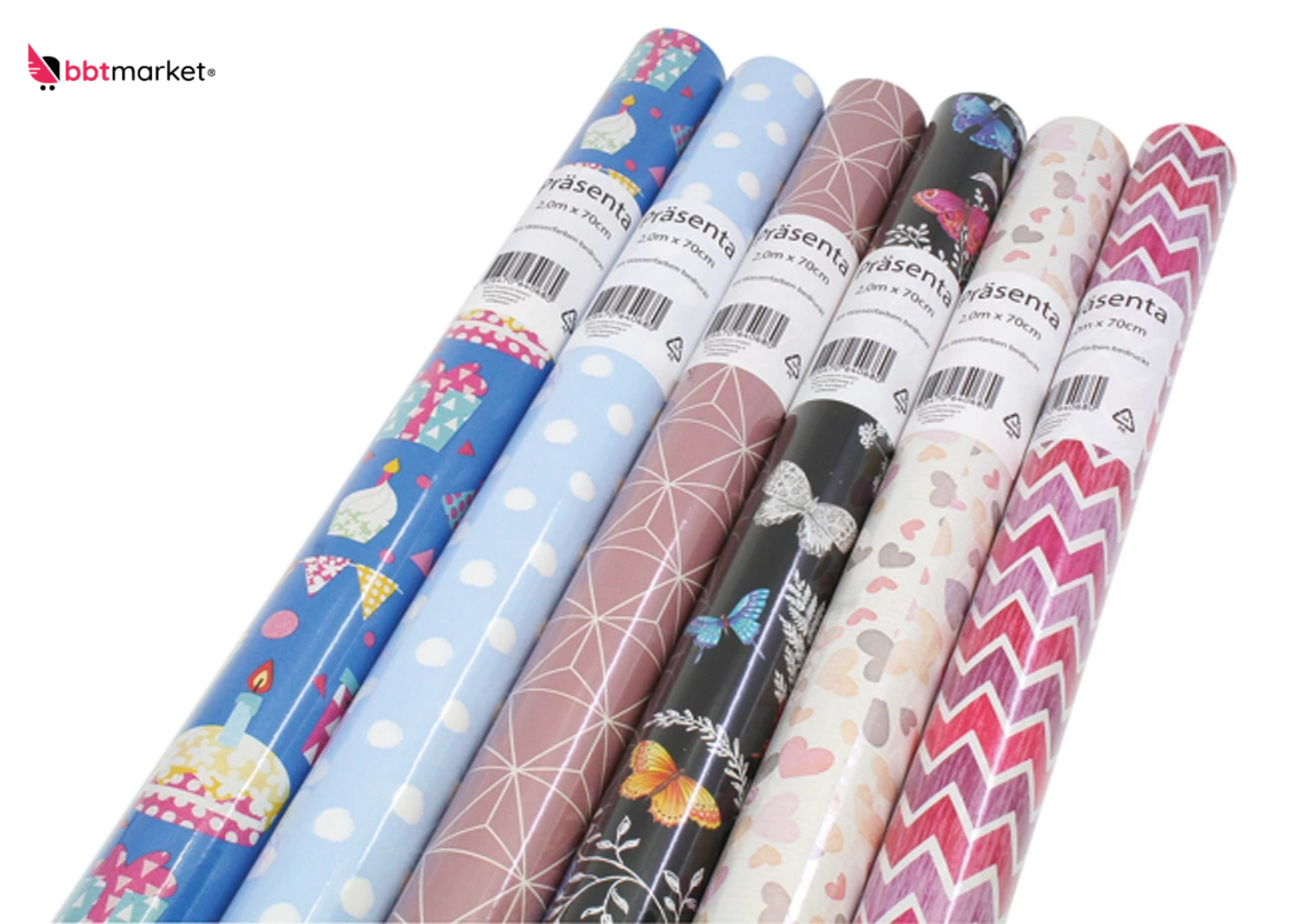 Geschenkpapier Rolle 2m x 70cm bunt Mix Geburtstag Ganzjahr