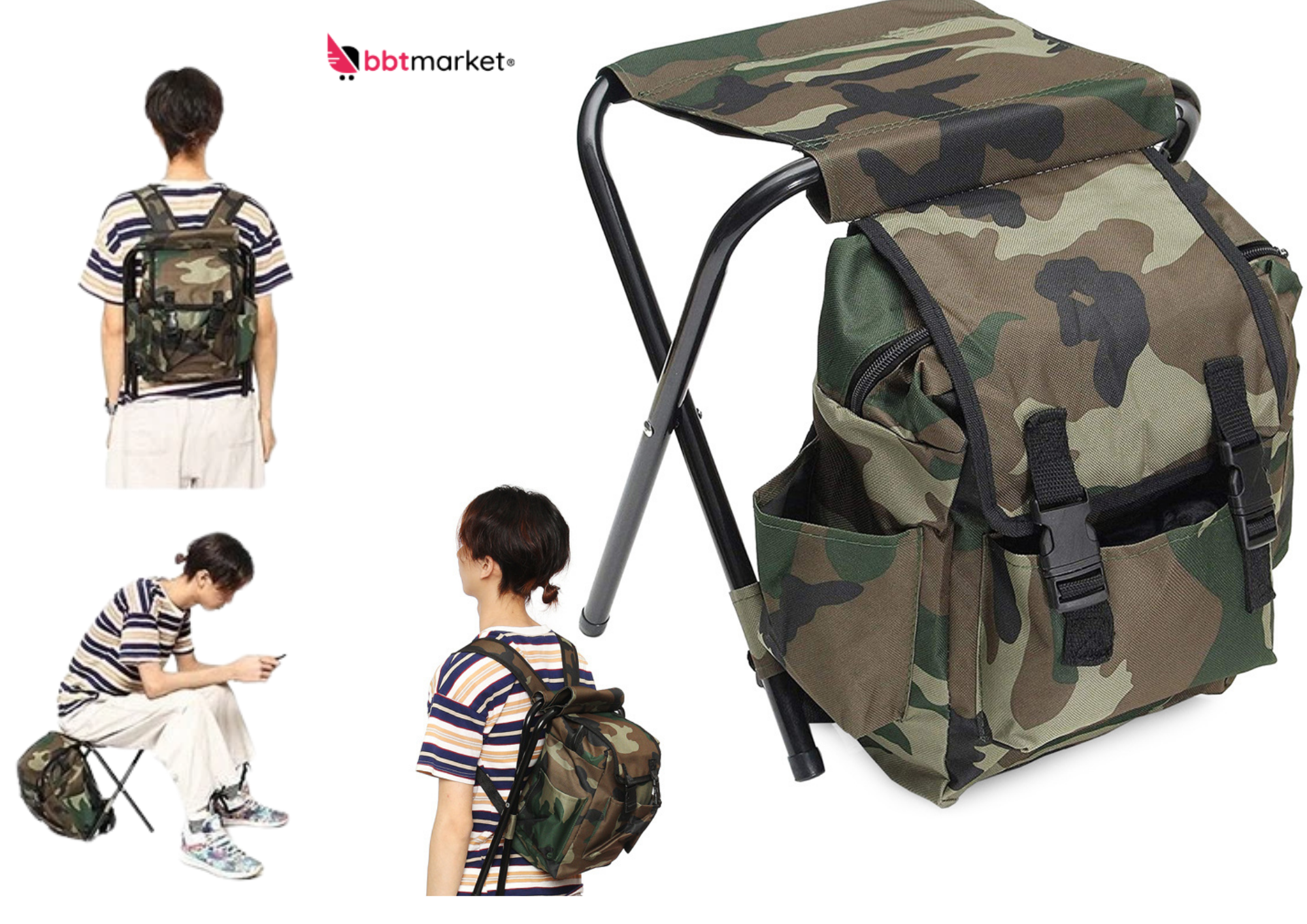 Angelstuhl Rucksack 3in1 faltbar Campingstuhl mit Tasche Outdoor