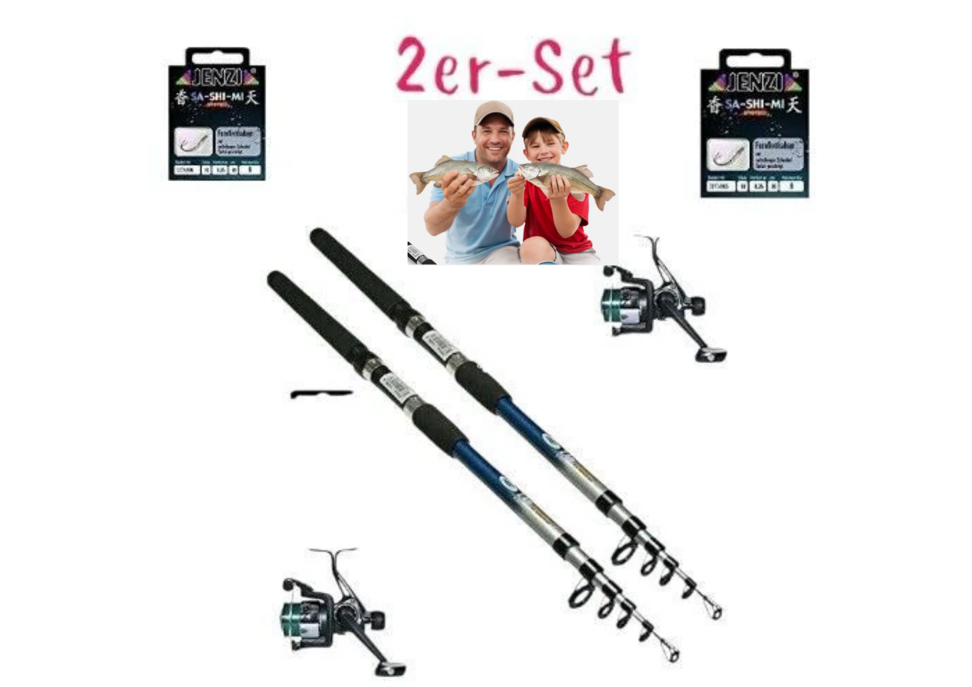 Forellenset Angelset 1er oder 2er Set mit Rute Rolle Schnur Haken