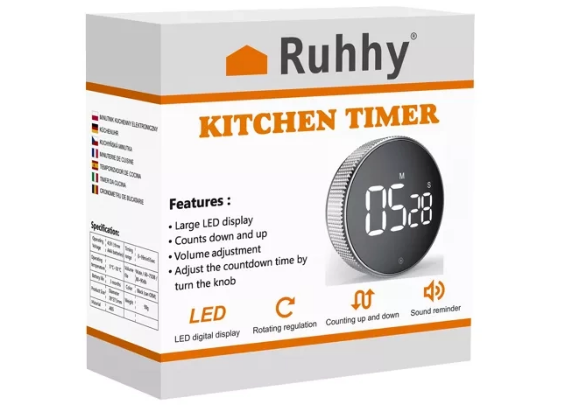 Digitaler Küchentimer mit Magnet – Elektronische Stoppuhr mit LED-Display, 3 Alarmstufen & Drehknopf – Für Küche, Training & Büro