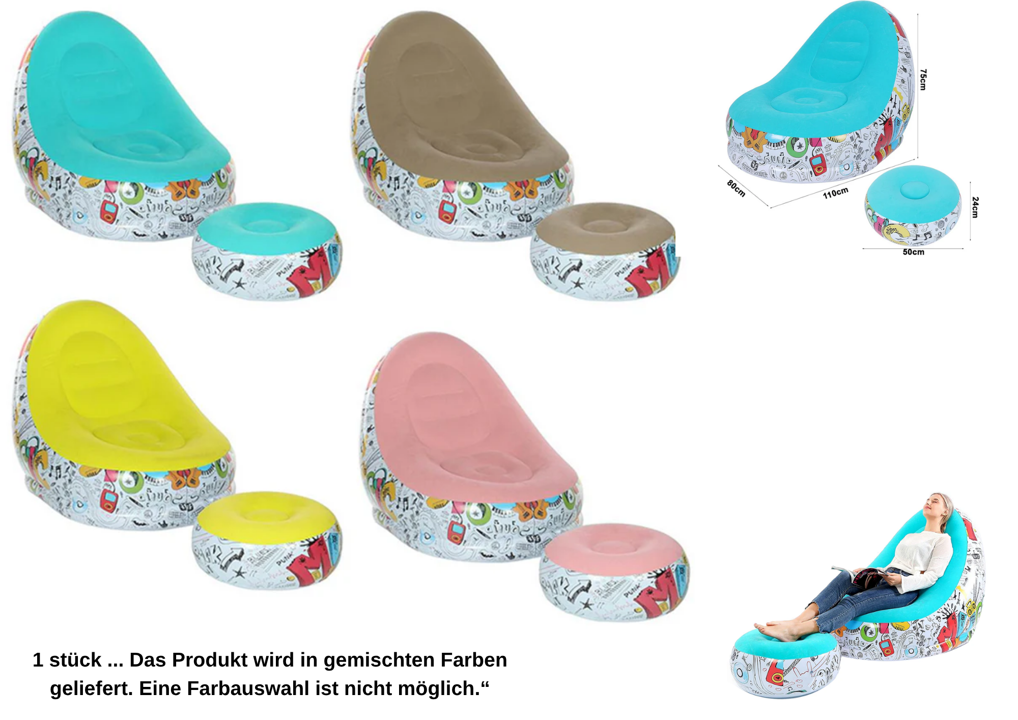 Aufblasbarer Sitzsack Velours – Bequemer Loungesessel Sitzpuff mit Pumpe