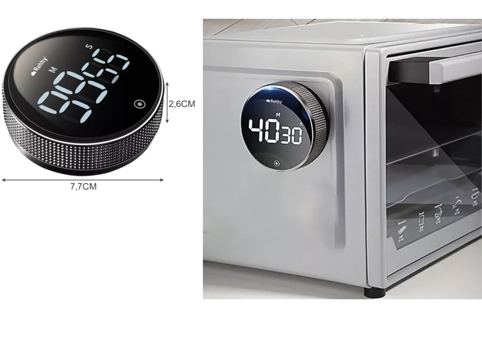 Digitaler Küchentimer mit Magnet – Elektronische Stoppuhr mit LED-Display, 3 Alarmstufen & Drehknopf – Für Küche, Training & Büro