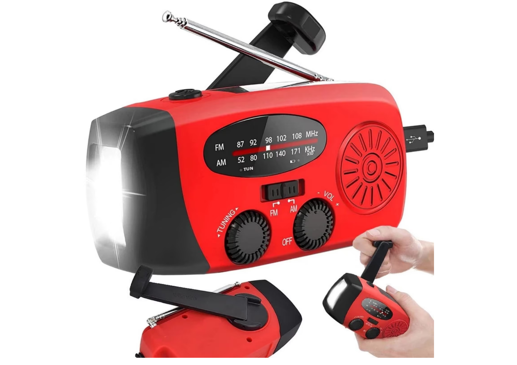 Multifunktionales Notfallradio mit Kurbel, Solar, LED Taschenlampe & Powerbank – Ideal für Camping & Notfälle