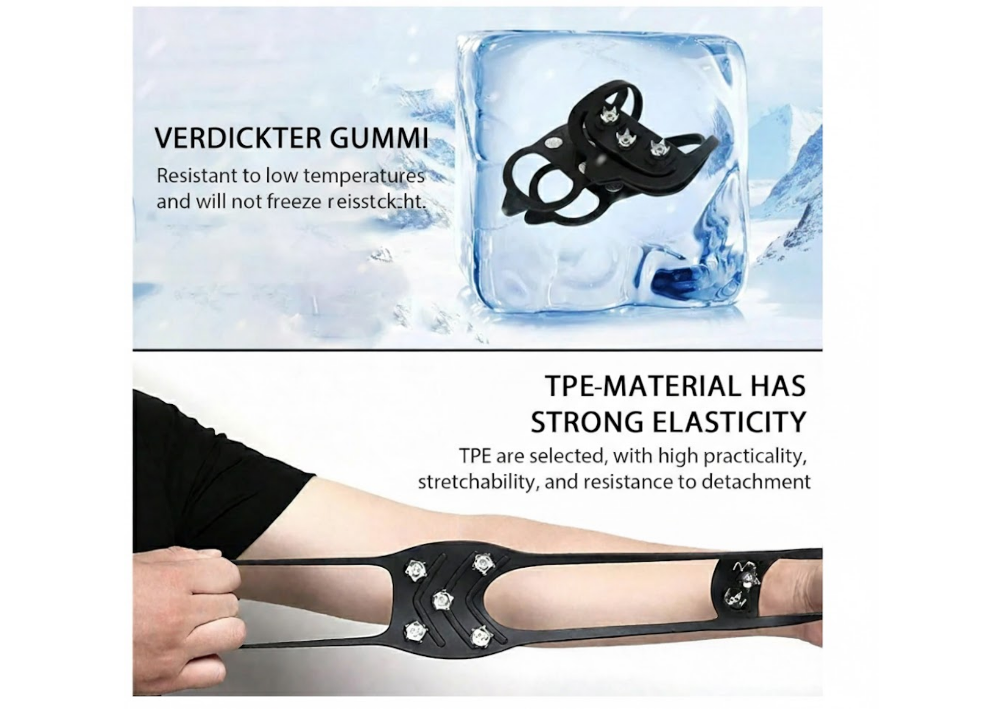 Rutschfeste Schuhüberzüge mit Spikes – 8 Edelstahlzähne Anti-Rutsch Ice Grips für Winter & Schnee, Größe L (40–46)