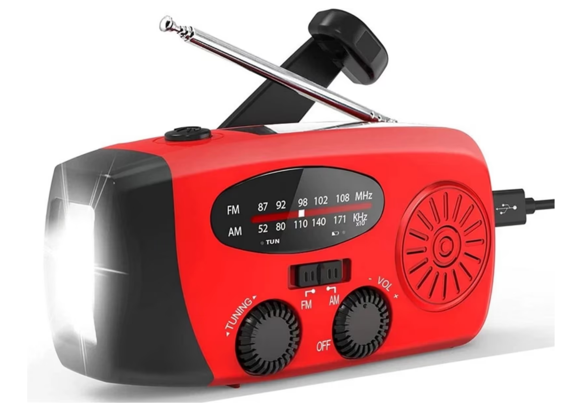 Multifunktionales Notfallradio mit Kurbel, Solar, LED Taschenlampe & Powerbank – Ideal für Camping & Notfälle