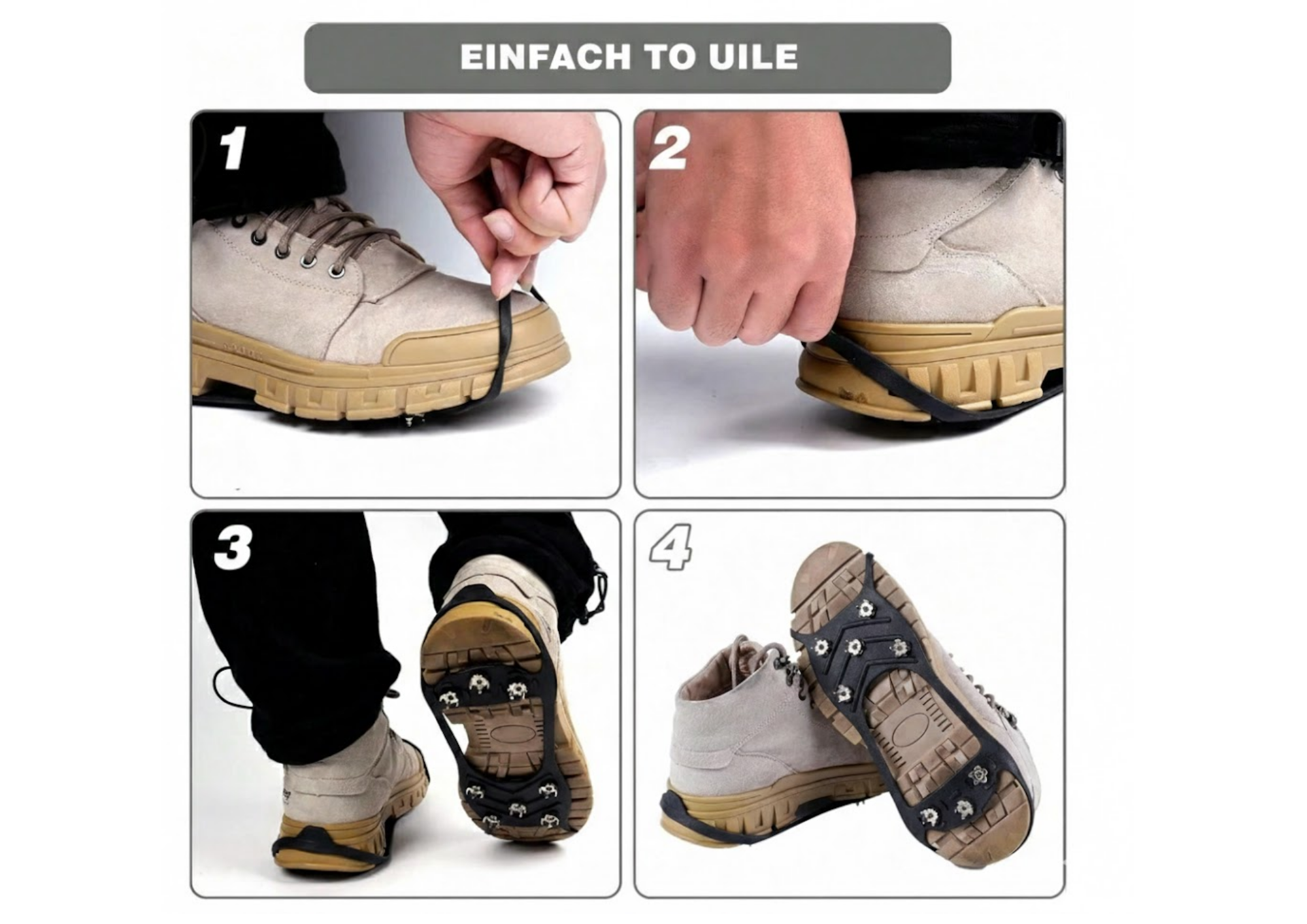 Rutschfeste Schuhüberzüge mit Spikes – 8 Edelstahlzähne Anti-Rutsch Ice Grips für Winter & Schnee, Größe L (40–46)