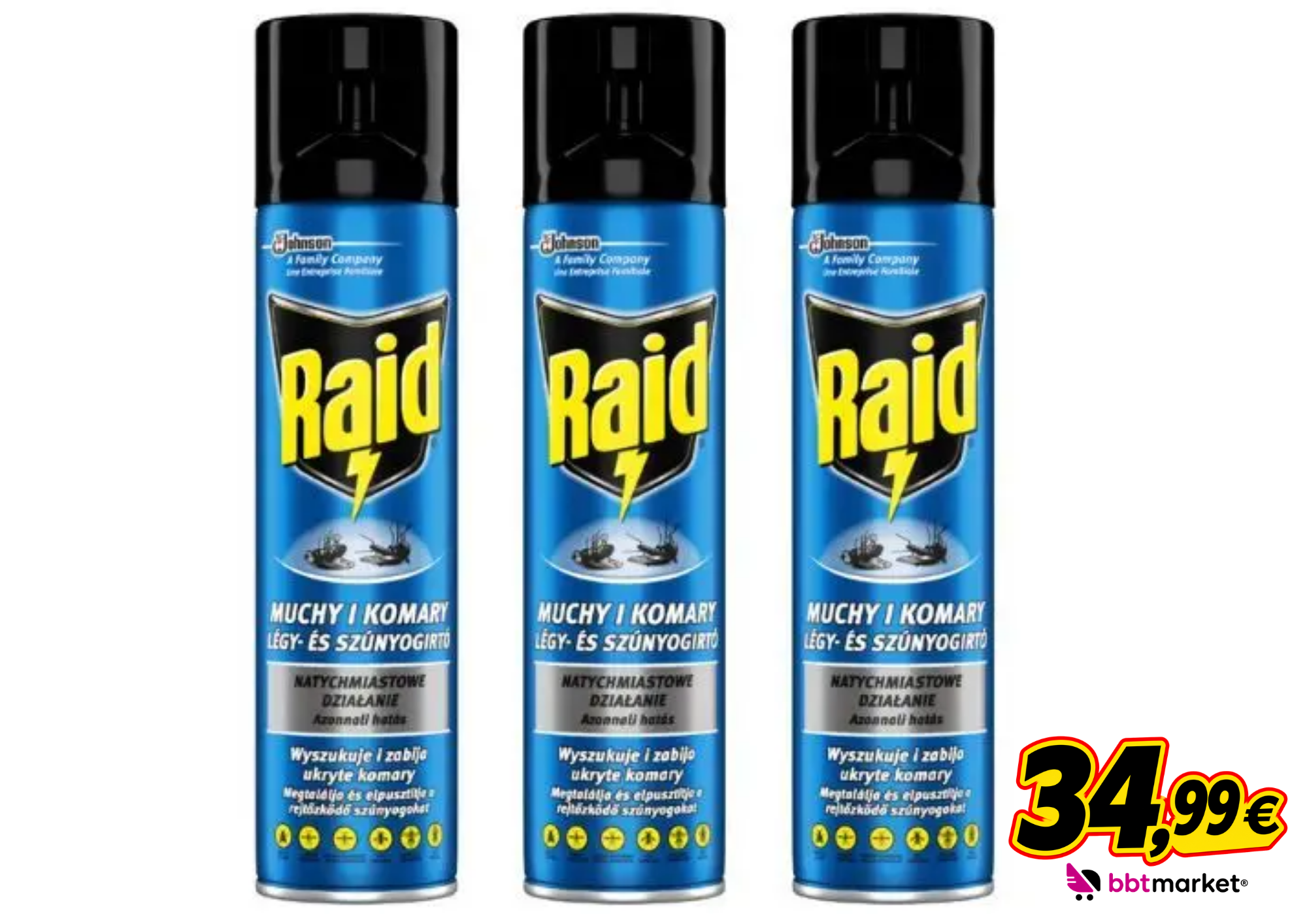 Raid Insektenspray 3 x 400 ml gegen Fliegen & Mücken – Sofortwirkung