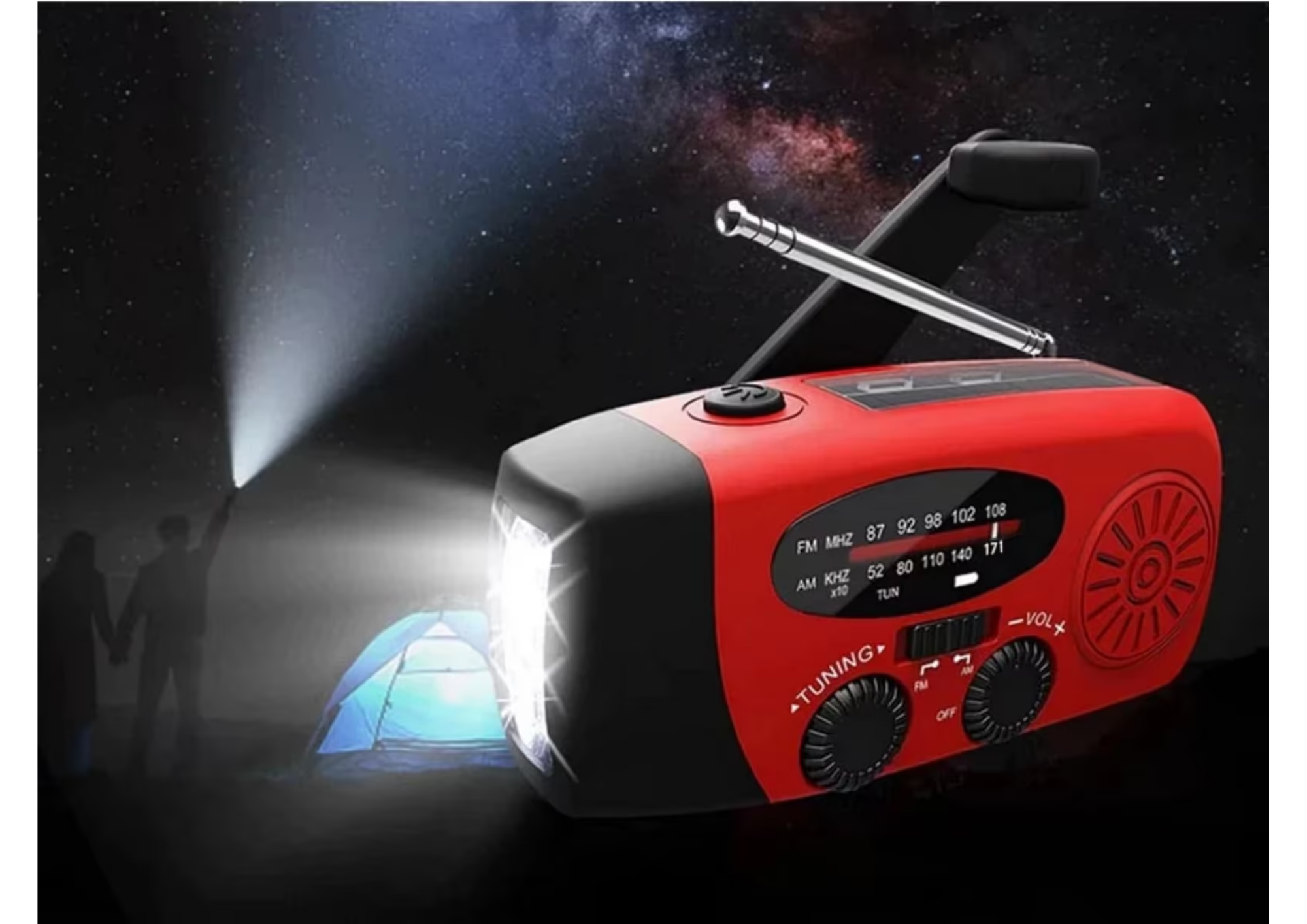 Multifunktionales Notfallradio mit Kurbel, Solar, LED Taschenlampe & Powerbank – Ideal für Camping & Notfälle