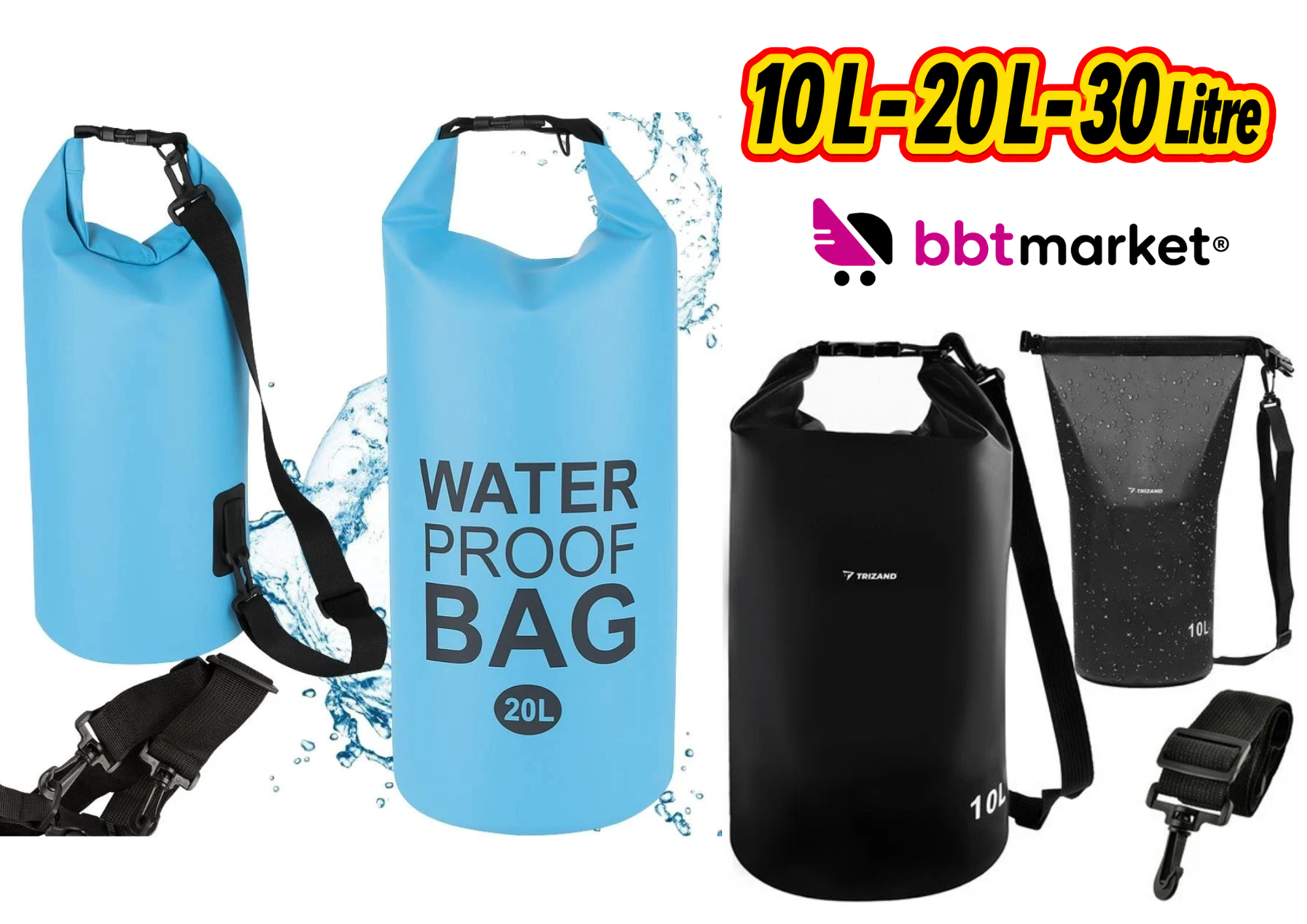 Wasserdichte Dry Bag Tasche 10L 20L 30L – Outdoor Packsack für Kajak, Camping, Wandern, Boot und Reisen