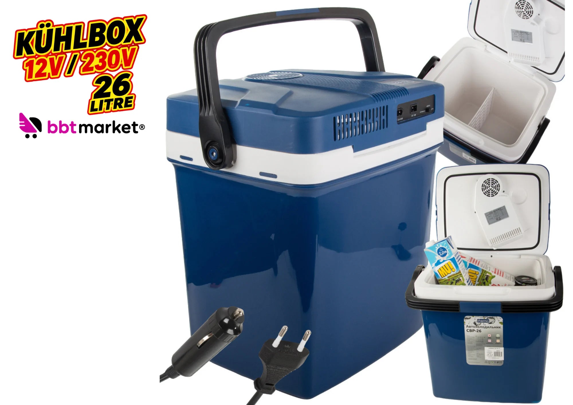 Elektrische Kühlbox 26L mit 12V & 230V – Auto Kühlbox mit Kühl- und Warmhaltefunktion für Camping & Reise