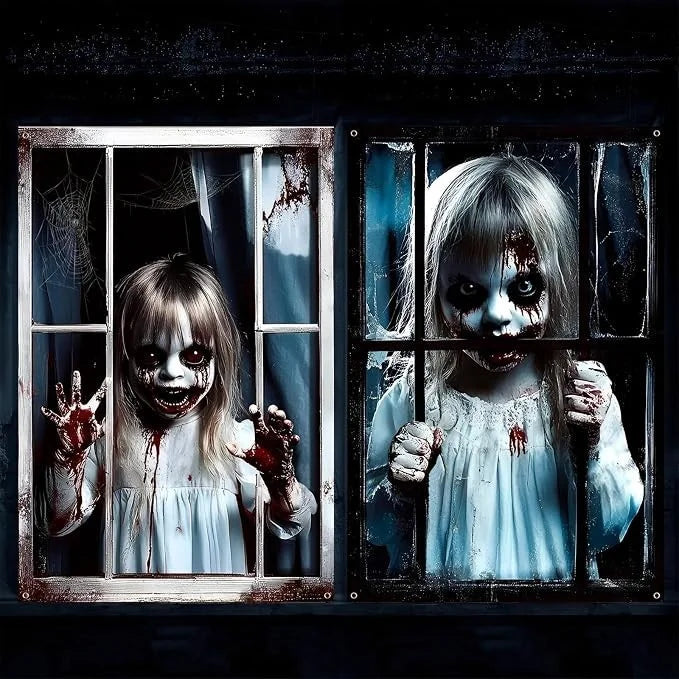 2x Halloween Fensterdeko 80x120cm Horror Fensterbild Gruseldeko Fenster Party