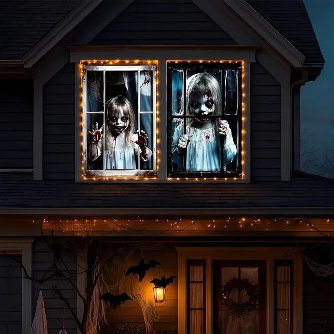 2x Halloween Fensterdeko 80x120cm Horror Fensterbild Gruseldeko Fenster Party