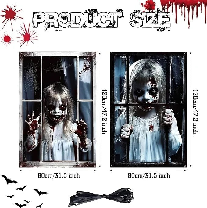 2x Halloween Fensterdeko 80x120cm Horror Fensterbild Gruseldeko Fenster Party