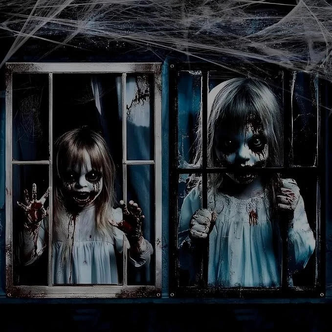 2x Halloween Fensterdeko 80x120cm Horror Fensterbild Gruseldeko Fenster Party