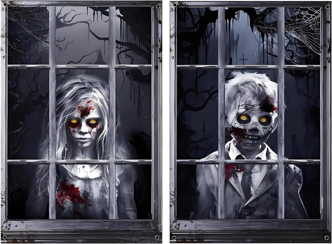 2x Halloween Fensterdeko 80x120cm Horror Fensterbild Gruseldeko Türdeko Wanddeko