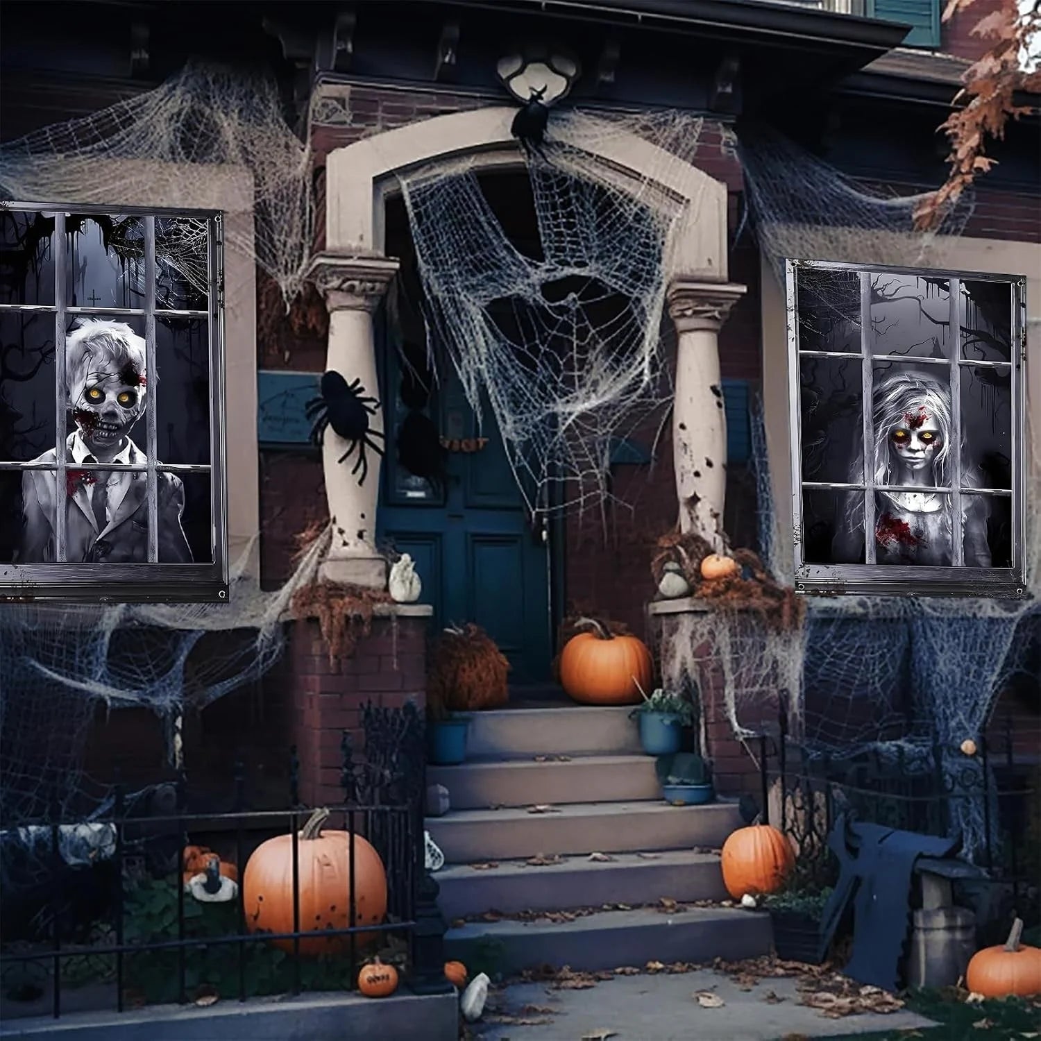 2x Halloween Fensterdeko 80x120cm Horror Fensterbild Gruseldeko Türdeko Wanddeko