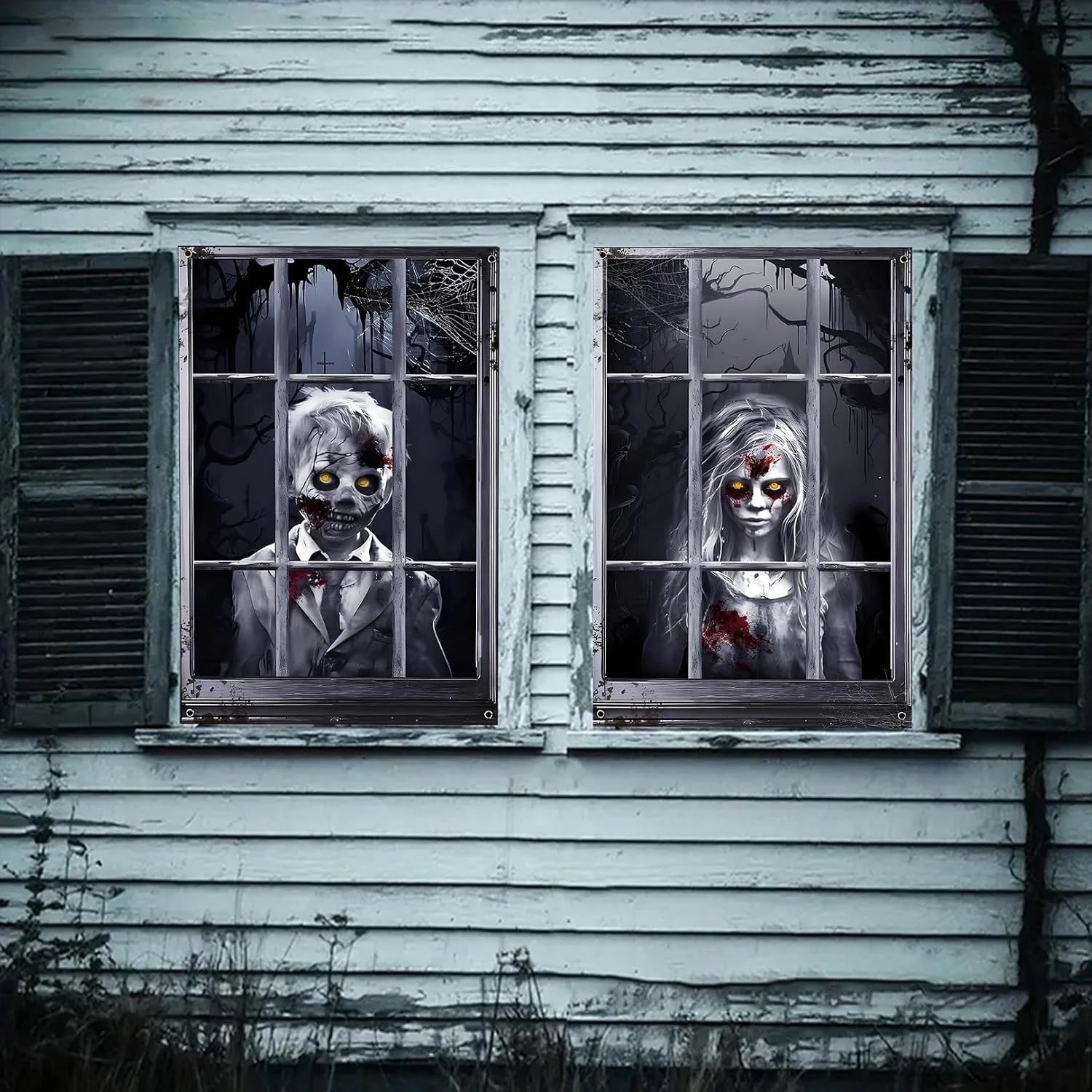 2x Halloween Fensterdeko 80x120cm Horror Fensterbild Gruseldeko Türdeko Wanddeko