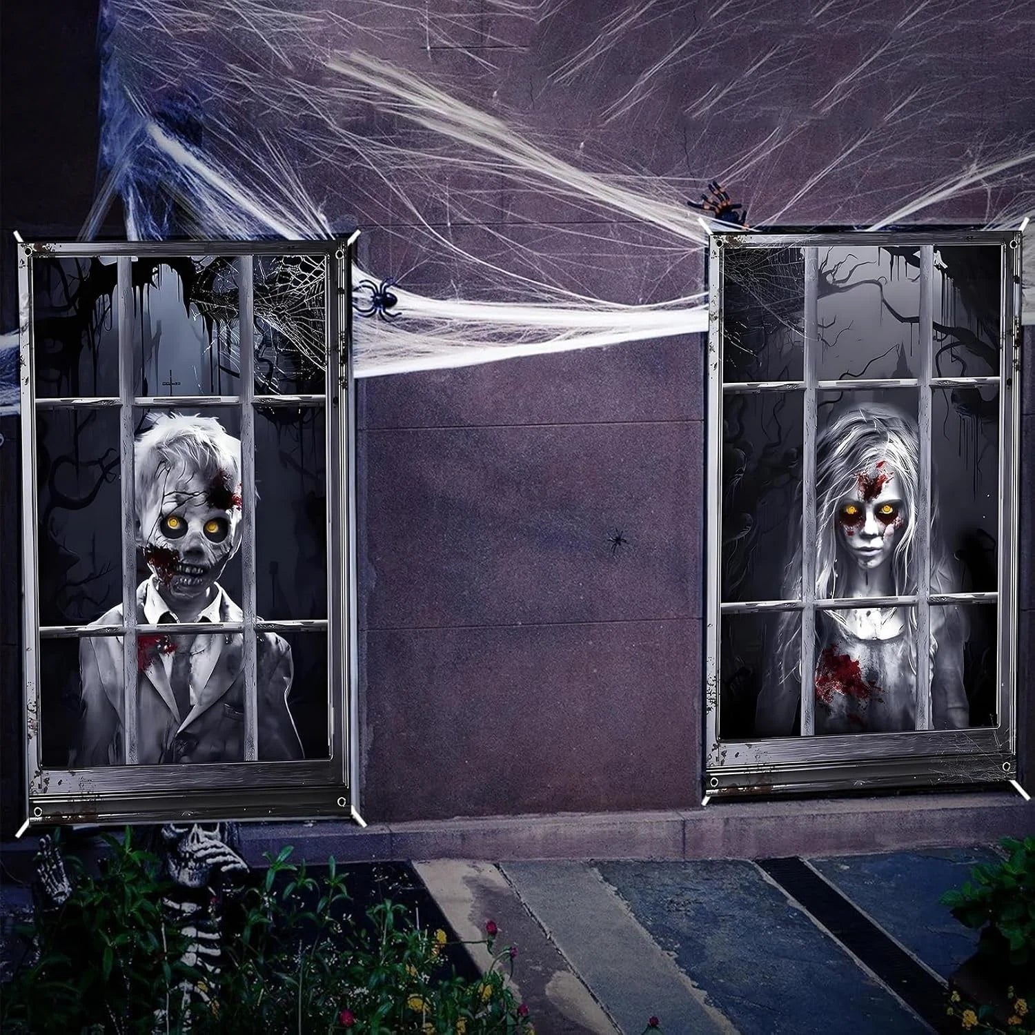 2x Halloween Fensterdeko 80x120cm Horror Fensterbild Gruseldeko Türdeko Wanddeko