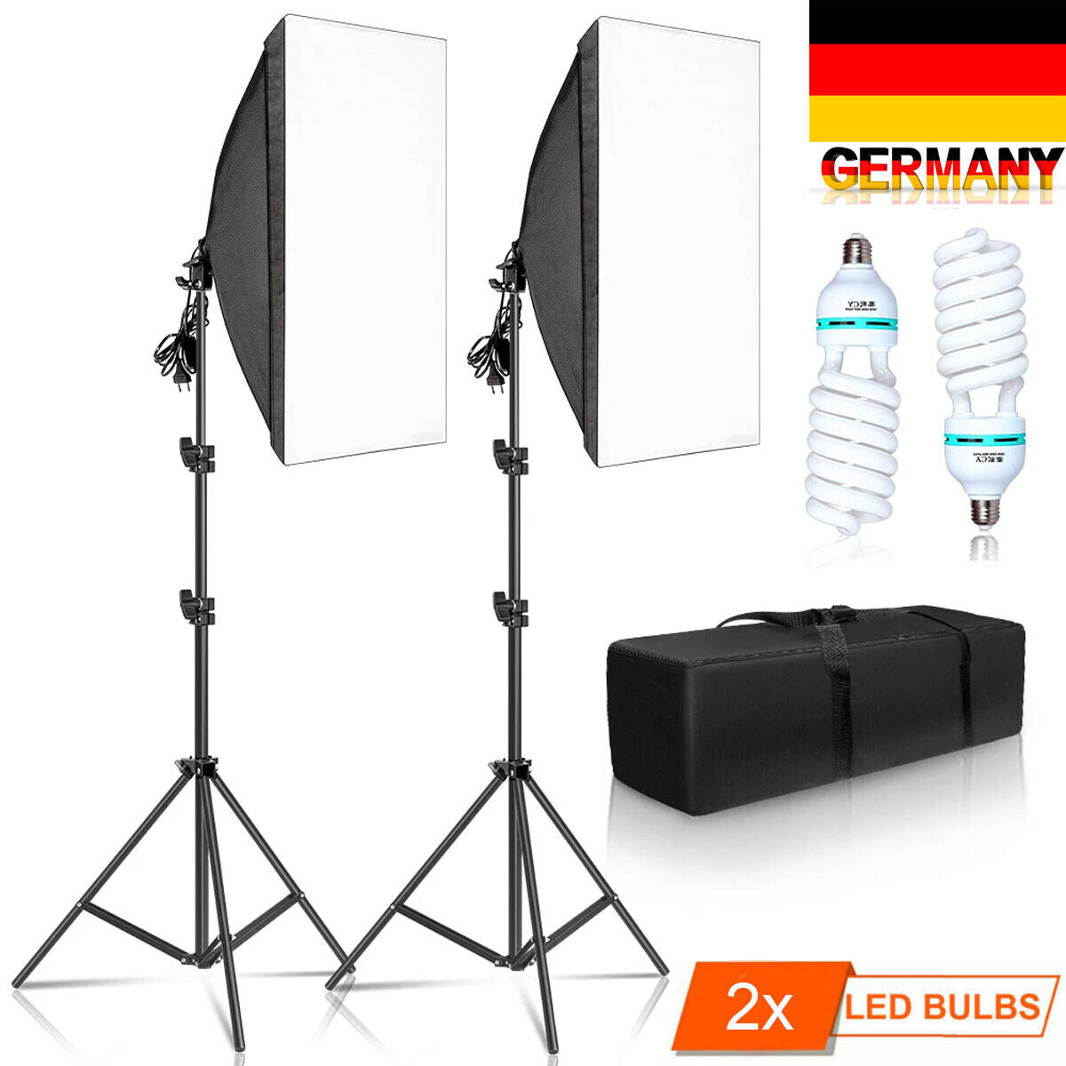 2x Profi Fotostudio Foto Studioset Softbox Studio Fotolampe Stativ Tasche E27