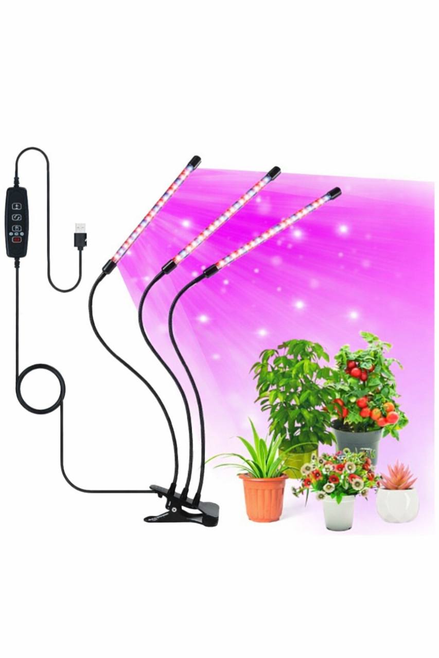 LED Pflanzenlampe 3 Kopf Grow Lampe Vollspektrum Pflanzenlicht USB Timer