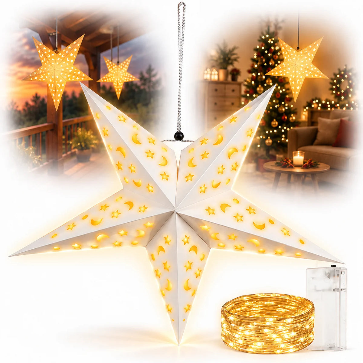 3D Weihnacht Stern LED Innen 60 cm Adventsstern Beleuchtet Timer Weihn