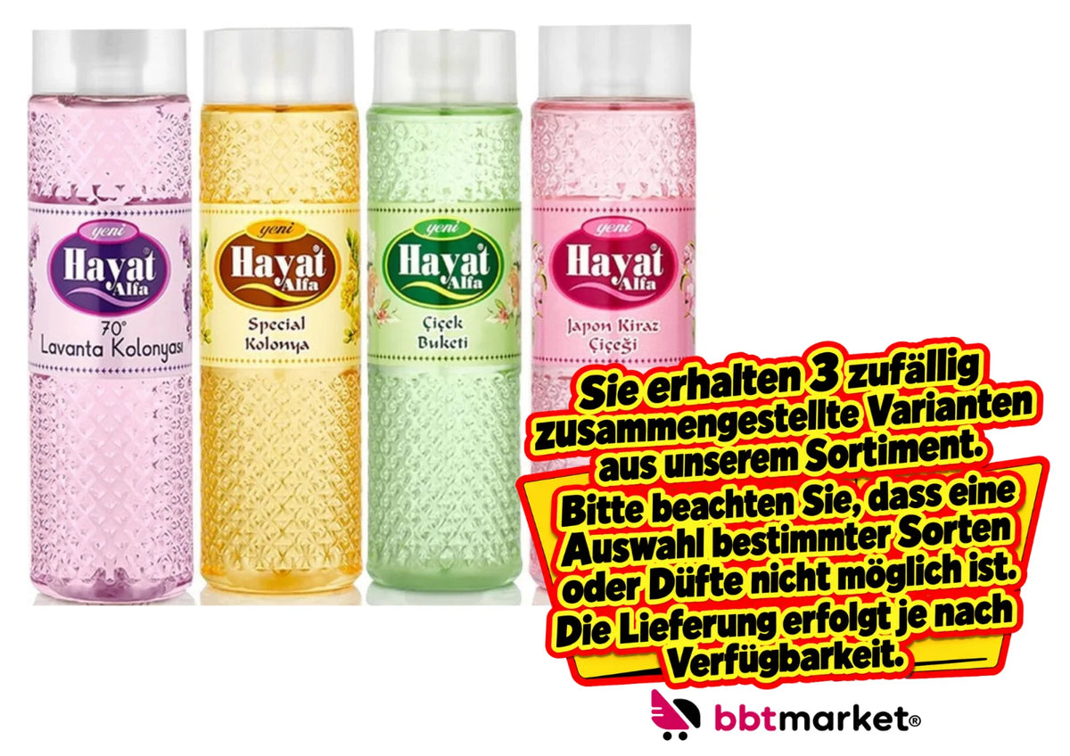 3er 400cc Set Hayat Alfa Kolonyasi 80° Kölnisch Wasser Kolonya -MIX