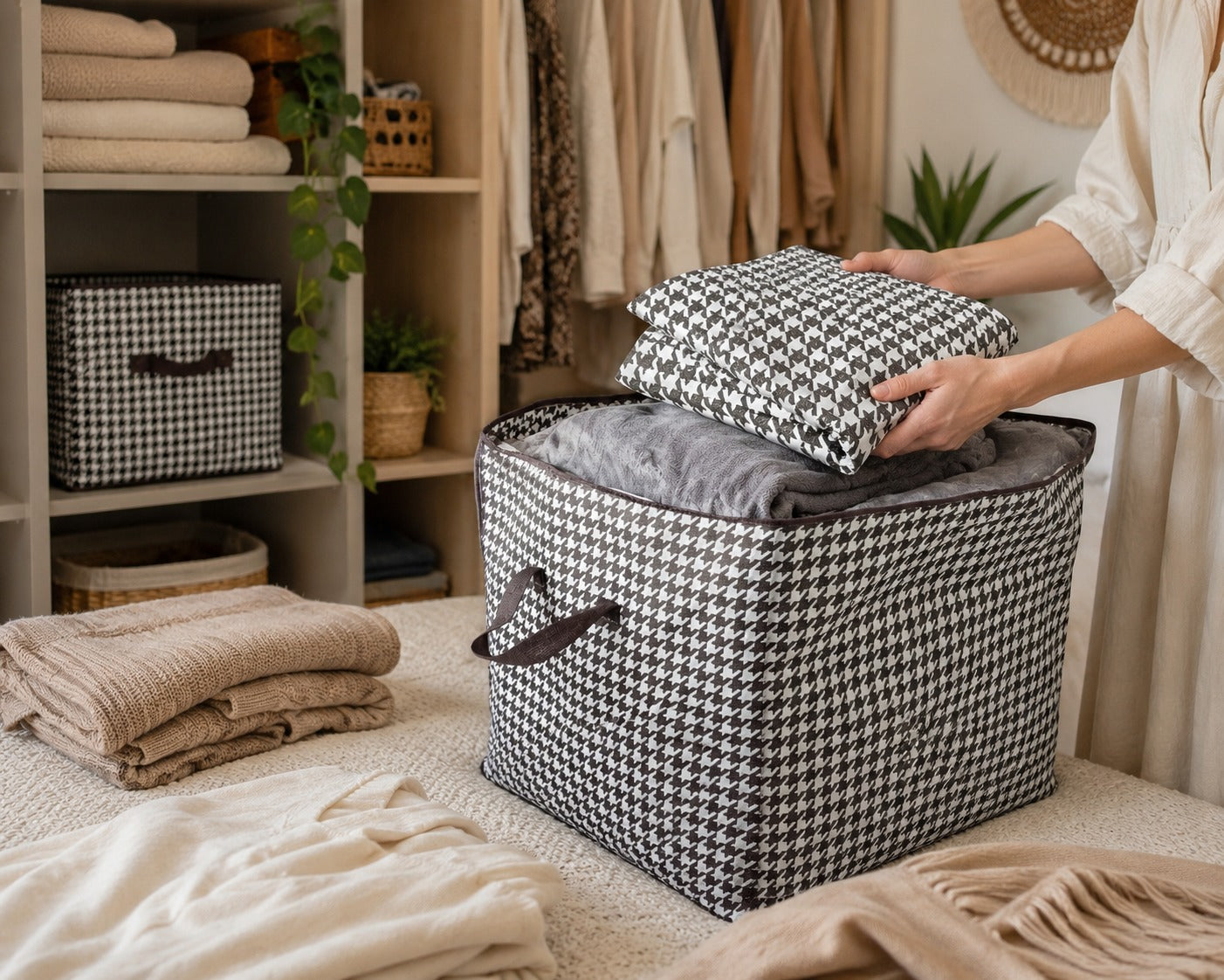 Kleiderschrank Organizer 180L faltbar – Stoff Aufbewahrungsbox in Leinenoptik