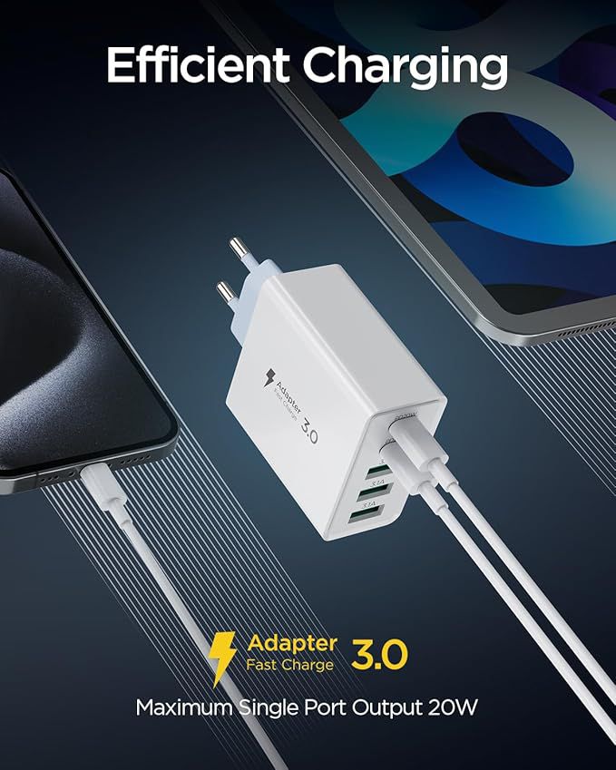 50W 5-Port USB Ladegerät Schnellladegerät USB-C USB-A Netzteil Universal Adapter