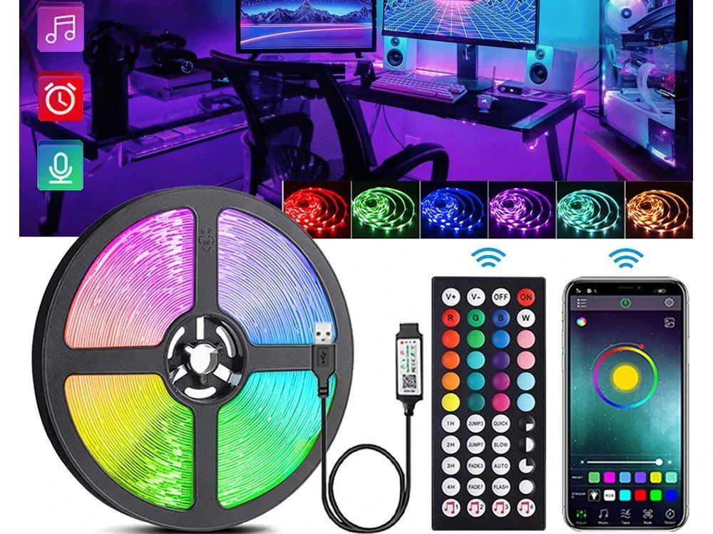 3m LED Strip RGB Bluetooth App Fernbedienung Musikmodus Selbstklebend Lichtband