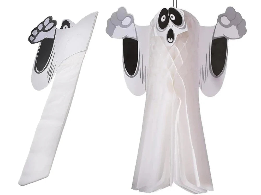 3x Halloween Geist Deko 51cm Hängend Papier 3D Gespenst Gruseldeko Party Weiß