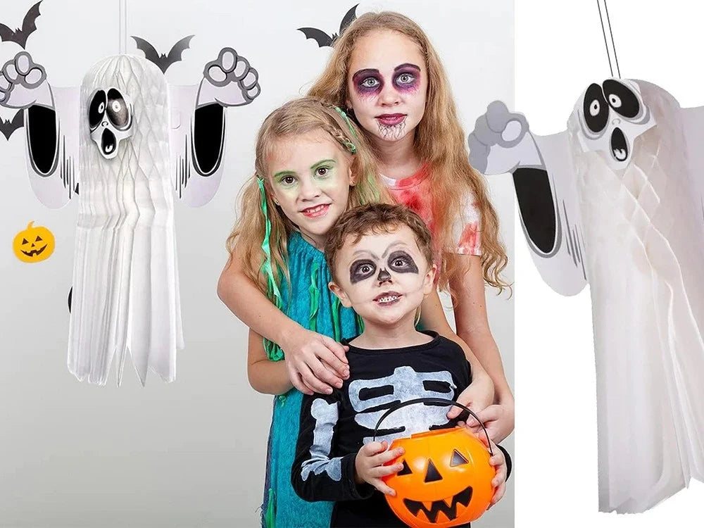 3x Halloween Geist Deko 51cm Hängend Papier 3D Gespenst Gruseldeko Party Weiß