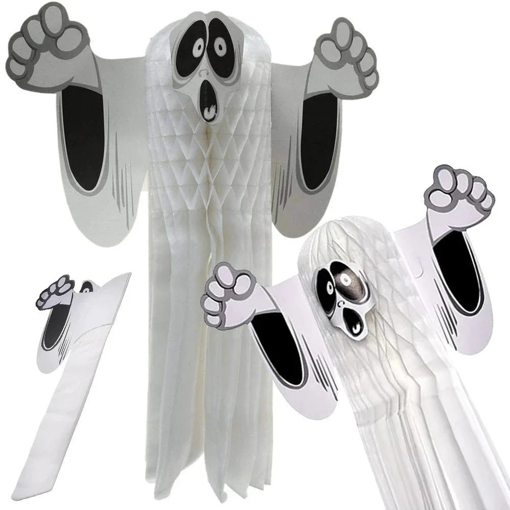 3x Halloween Geist Deko 51cm Hängend Papier 3D Gespenst Gruseldeko Party Weiß