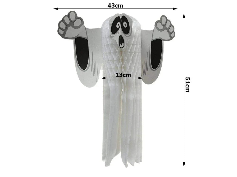 3x Halloween Geist Deko 51cm Hängend Papier 3D Gespenst Gruseldeko Party Weiß