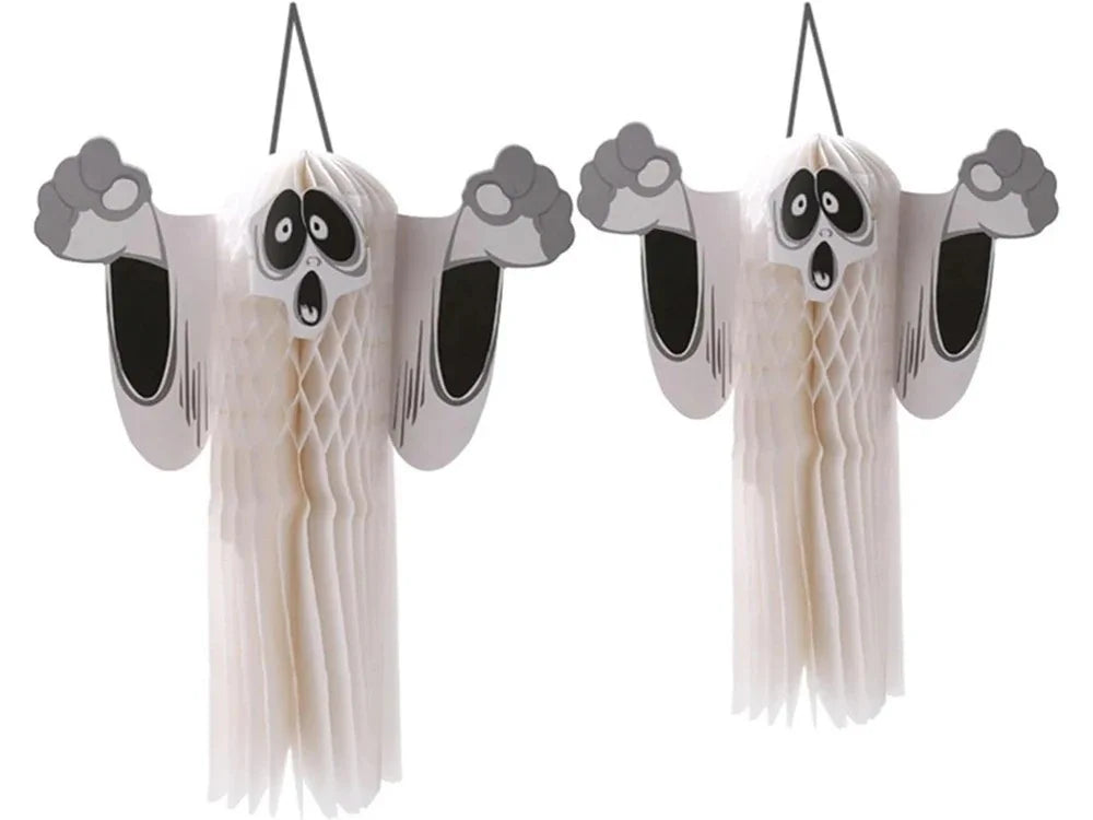 3x Halloween Geist Deko 51cm Hängend Papier 3D Gespenst Gruseldeko Party Weiß