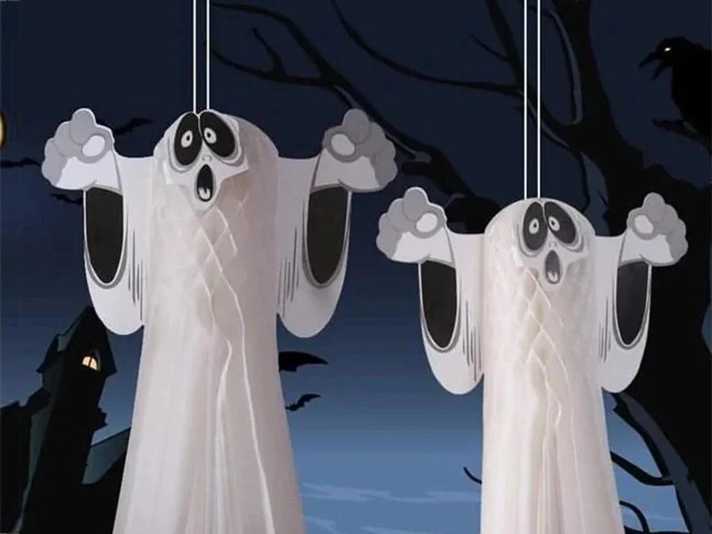 3x Halloween Geist Deko 51cm Hängend Papier 3D Gespenst Gruseldeko Party Weiß