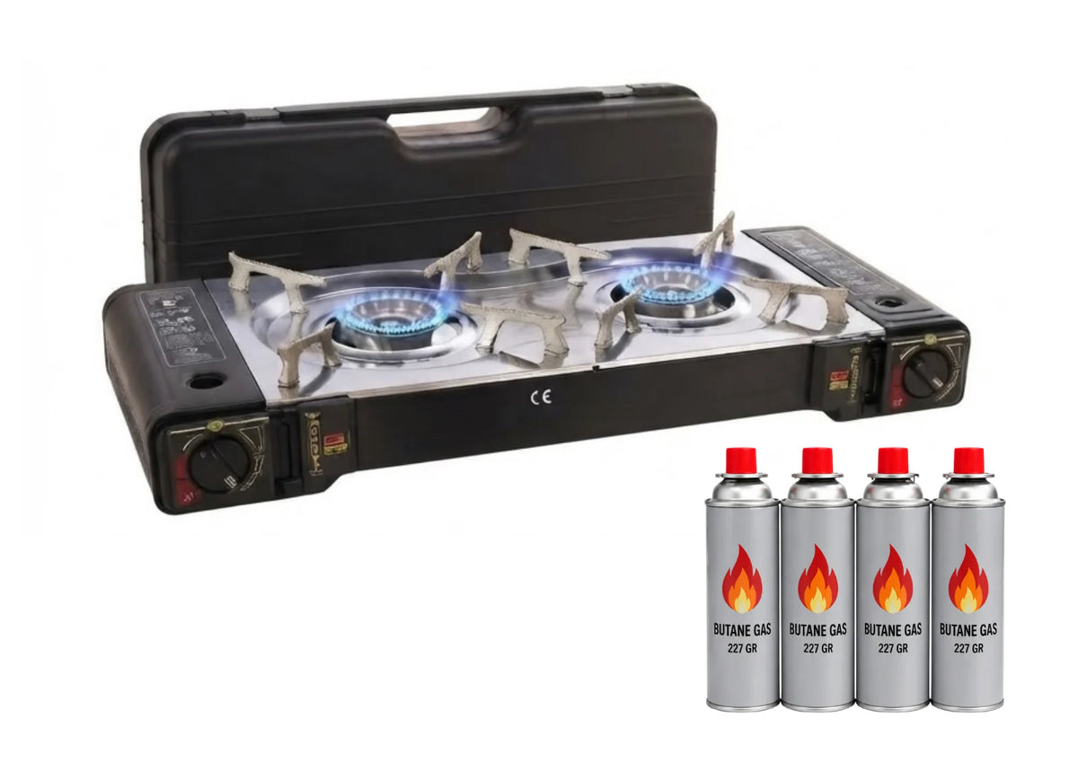 Doppel Kartuschenkocher 2 flammig Camping Gas Kocher Outdoor Campingkocher Herd
