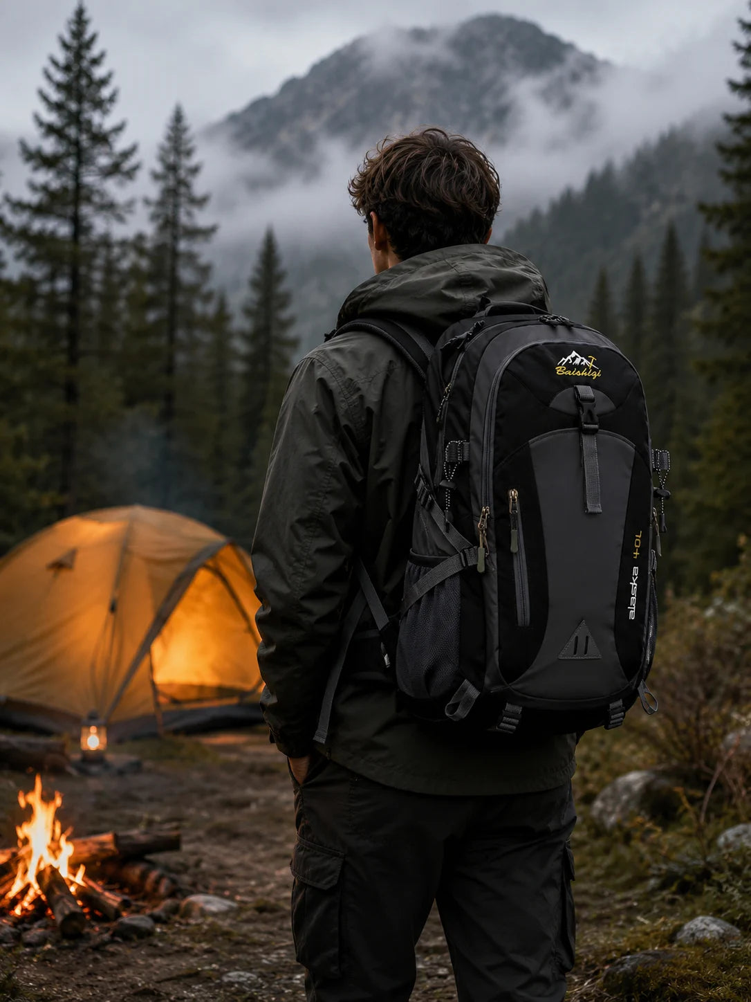 40L Wanderrucksack Trekkingrucksack Reiserucksack Schwarz Outdoor Camping Hüftgu