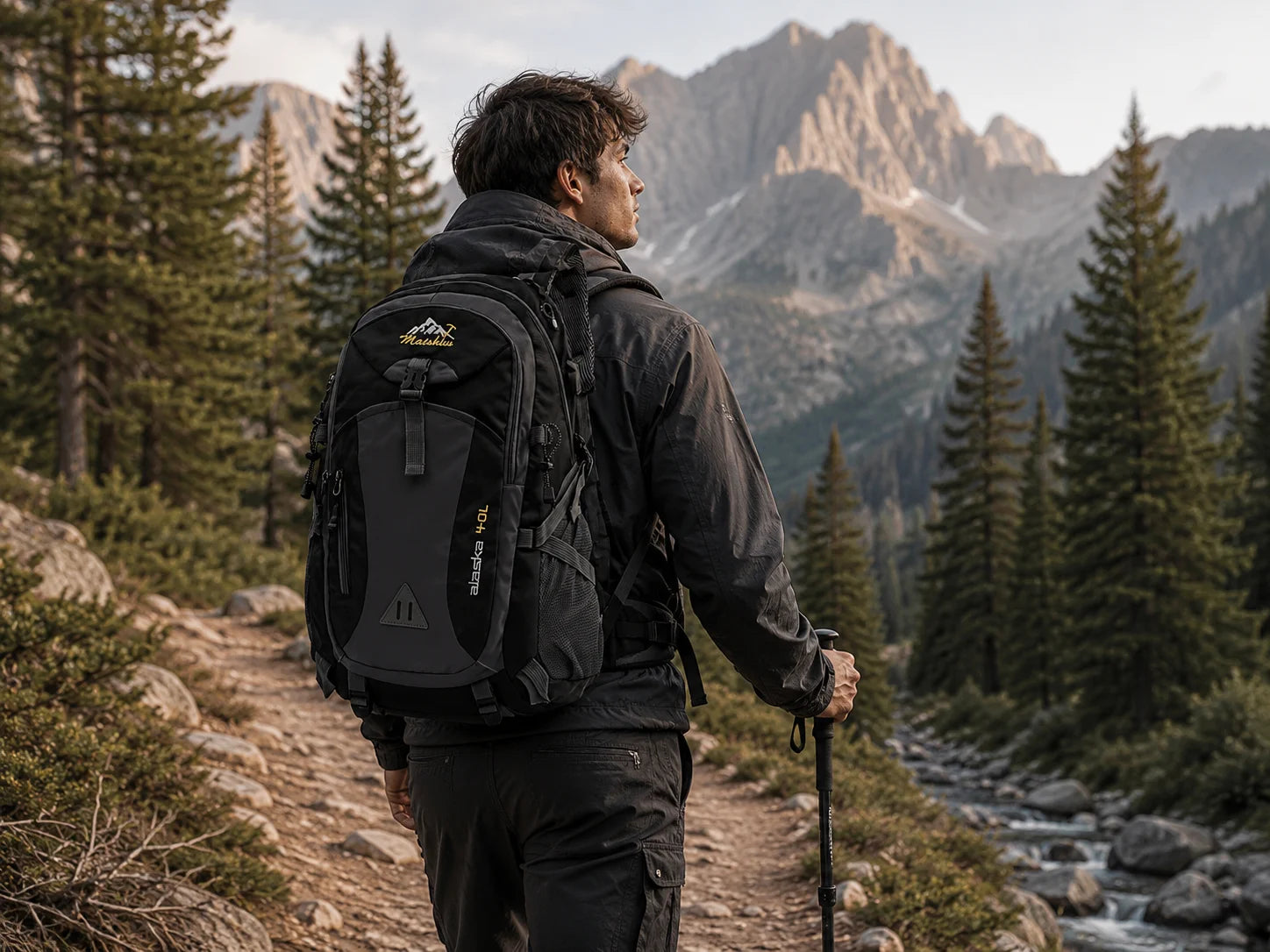 40L Wanderrucksack Trekkingrucksack Reiserucksack Schwarz Outdoor Camping Hüftgu