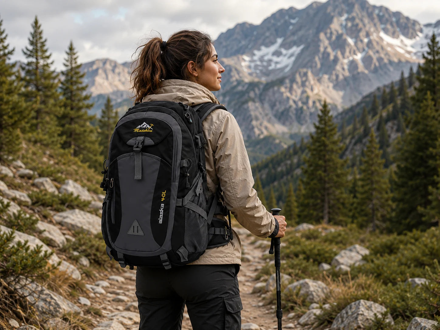 40L Wanderrucksack Trekkingrucksack Reiserucksack Schwarz Outdoor Camping Hüftgu