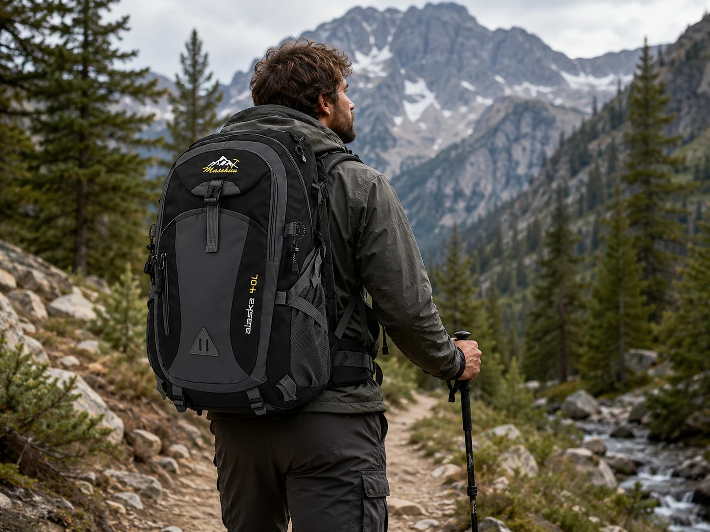 40L Wanderrucksack Trekkingrucksack Reiserucksack Schwarz Outdoor Camping Hüftgu