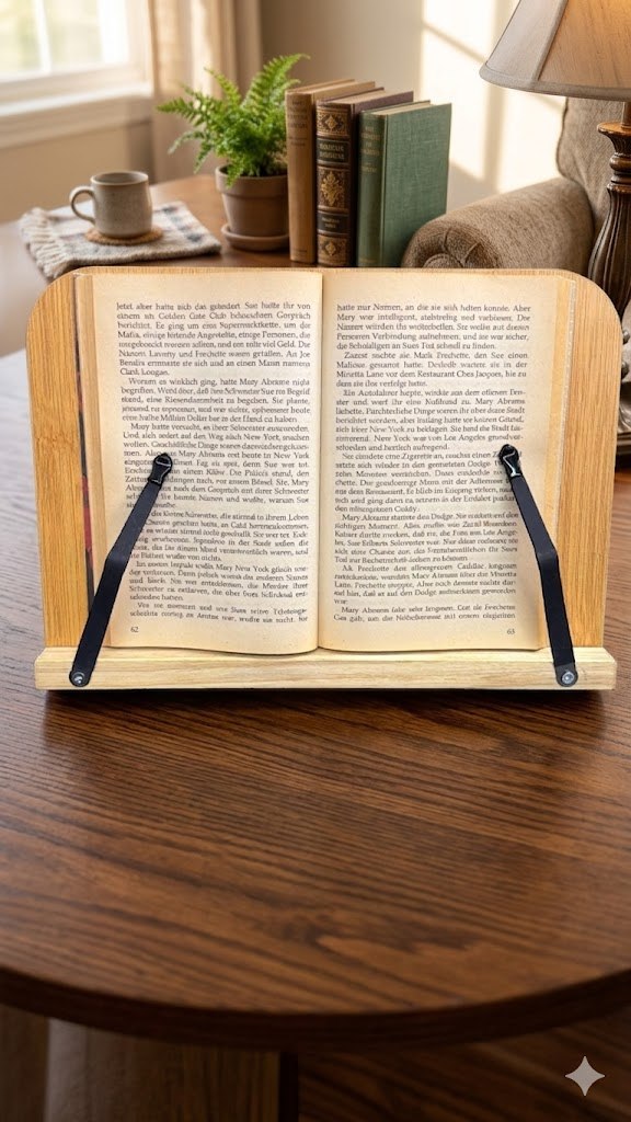 Bambus Buchständer verstellbar 8 Neigungsstufen – Leseständer klappbar für Bücher Tablet Küche Büro