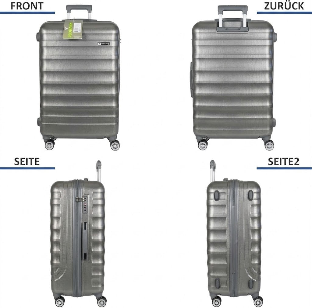 Hartschalenkoffer Trolley grau – M / L / XL / 3er Set – 4 Rollen, ABS