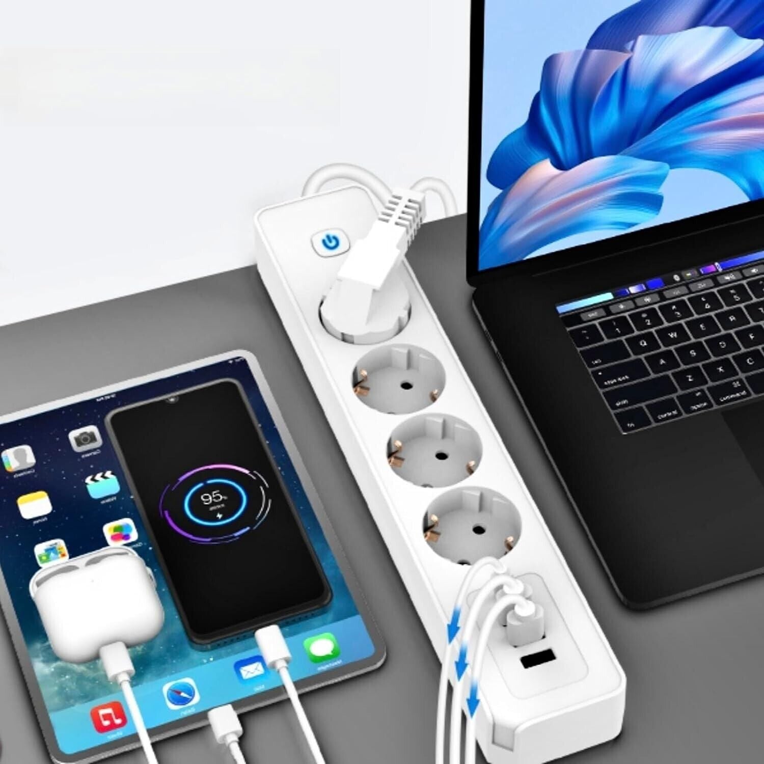 4-way power strip wall-mounted power strip, 4 USB 1.8m
