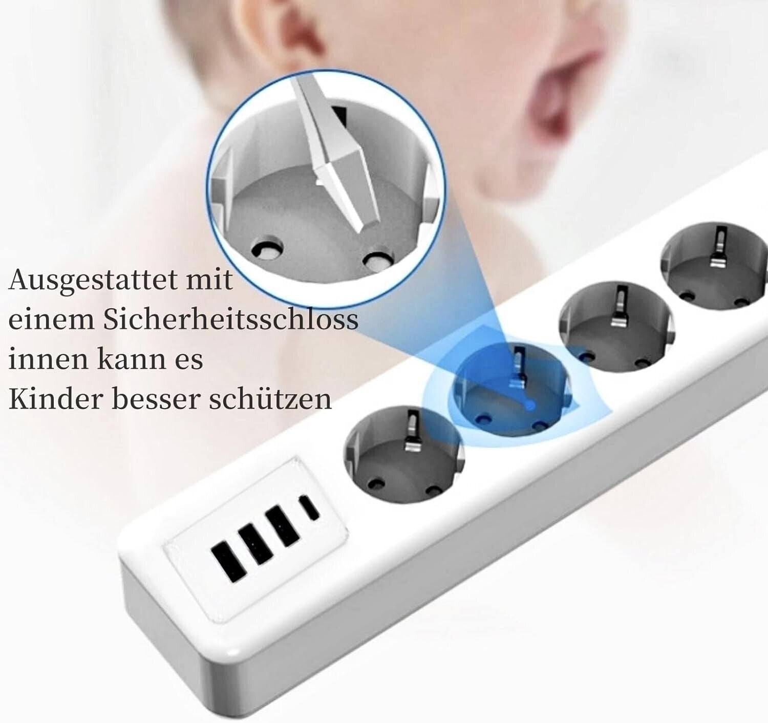 4-way power strip wall-mounted power strip, 4 USB 1.8m