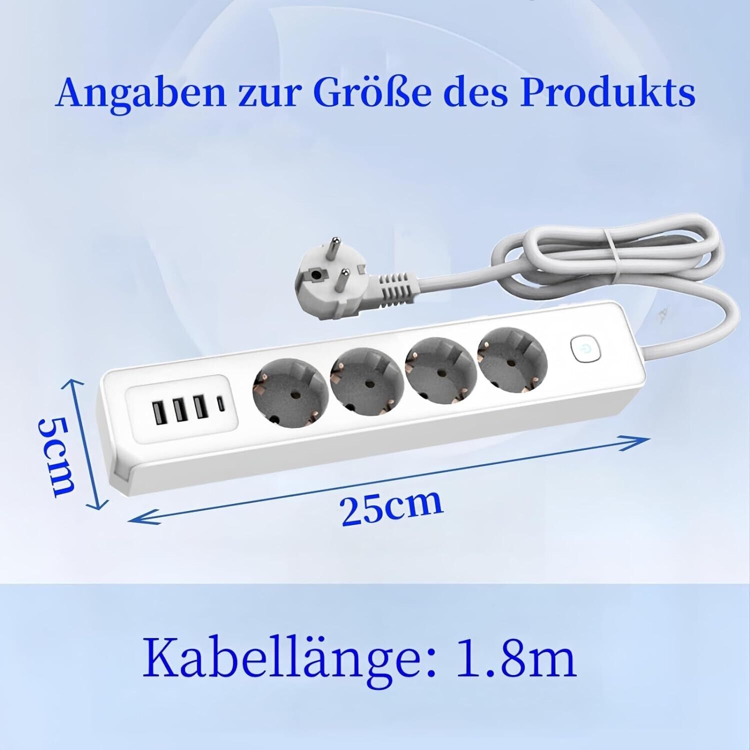 4-way power strip wall-mounted power strip, 4 USB 1.8m