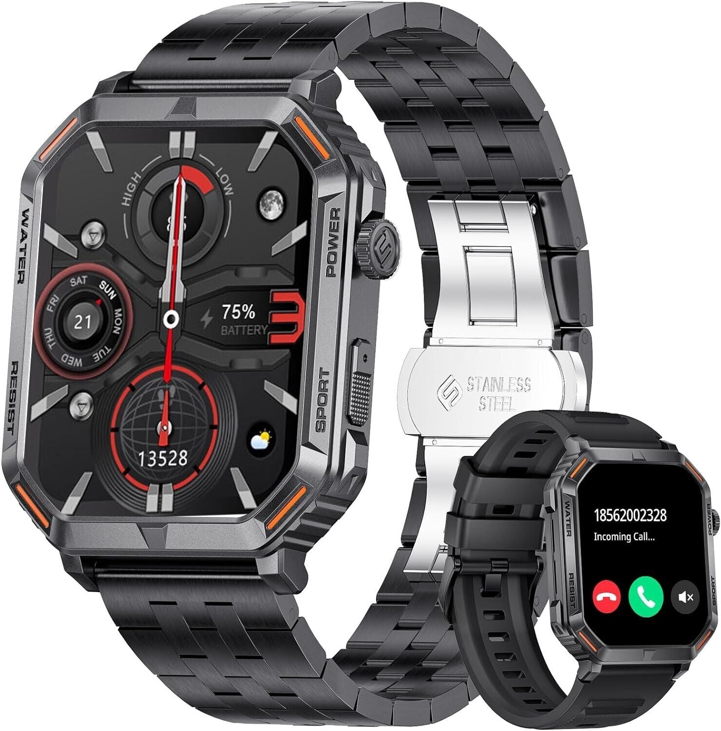 Smartwatch Men with Phone Function, 1.96'' DIY HD Outdoor Military Fitness Watch